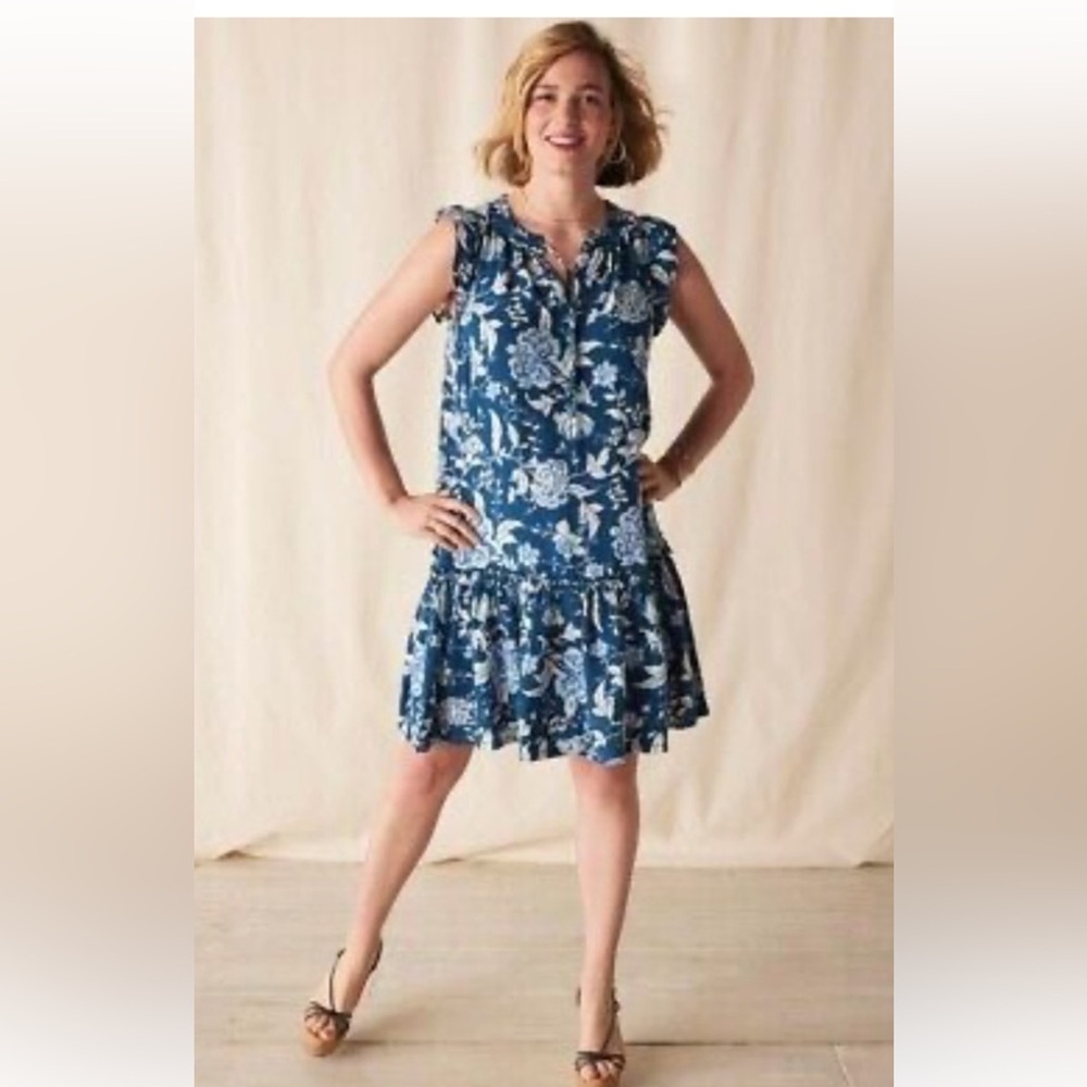 Matilda Jane Enchanted Garden blue floral dress  cap sleeve tiered ruffle hem